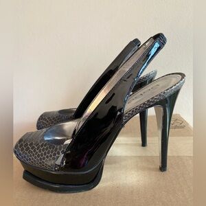 BeBe Zahara Black Snake Heel Womens Size 7B
